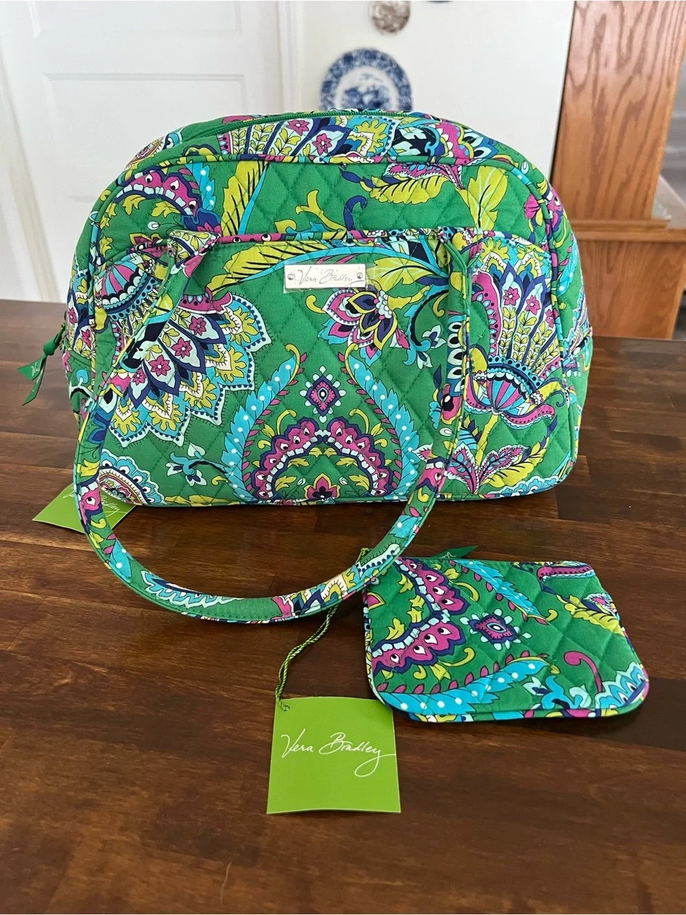 Vera Bradley Emerald Paisley “Medium Bowler” Bag & Coin Purse